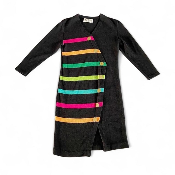 Vintage 80s Chic Black Knit Sweater Dress - Picture 1 of 7